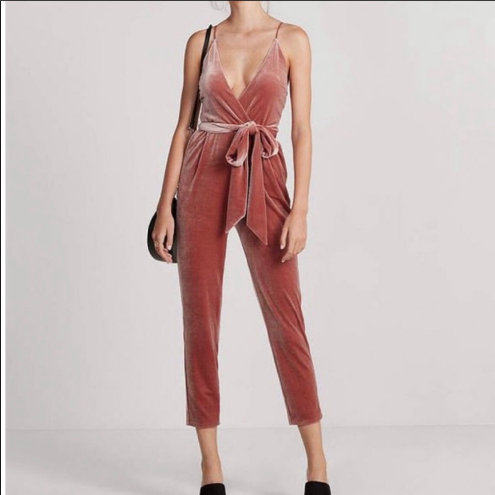 Express V-Neck Pink Velvet Jumpsuit